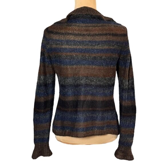 Y2K 90s Mohair Cardigan Sz.M Striped Ruffle Brown Whimsigoth Fairy Grunge Boho - Picture 4 of 14